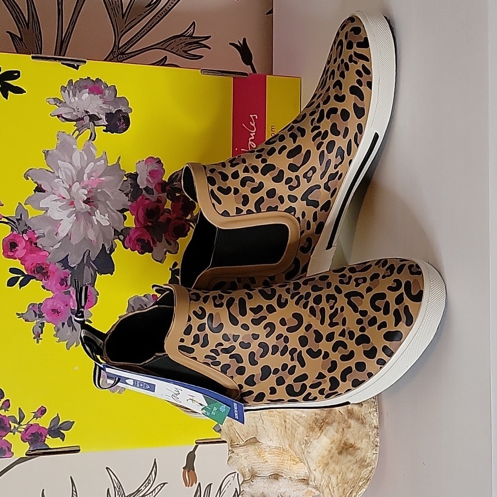 Joules leopard print wellies waterproof sneakers rain boots SZ 9US Rainwell NEW